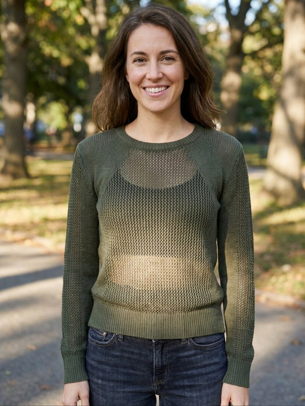 3 for $30! Athleta Olive Green Open Knit Mesh Long Sleeve Pullover Sweater